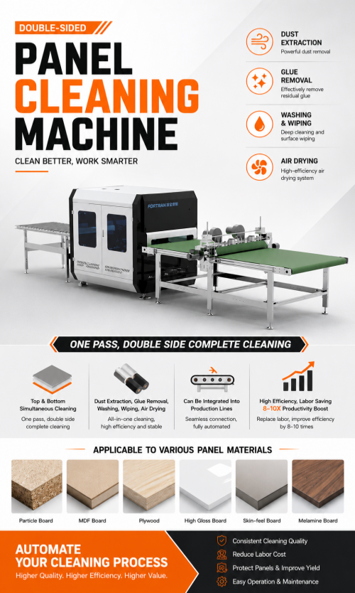Máquina de limpeza de painel dupla face FORTRAN: solução modular flexível para linhas modernas de marcenaria